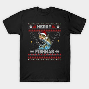 Ugly Merry Fishmas Christmas Snow Funny Fishing Xmas T-Shirt